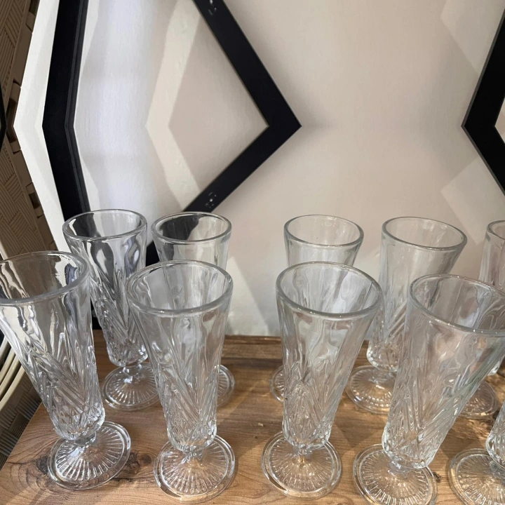 Kesme Desenli Kristal Görünümlü Flüt Kadeh Seti