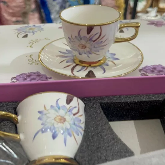 Mavi Lavanta Desenli Kutulu Fincan Takımı | Kahve Seti